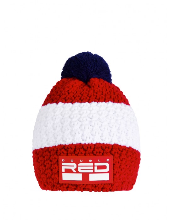 DOUBLE RED COURCHEVEL Pompom Cap Red/White