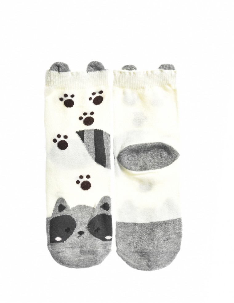 Ponožky KID Fun Socks White-Grey Racoon
